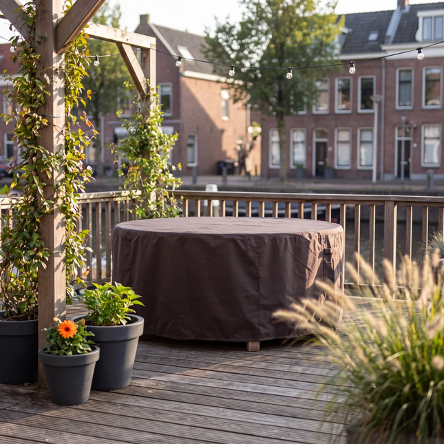 600D Schutzhülle für runden Gartentisch – Luxus Dunkelbraun